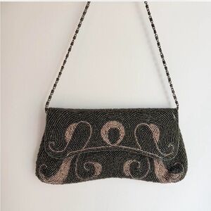Beaded Olive Green Evening Clutch Shoulder Bag